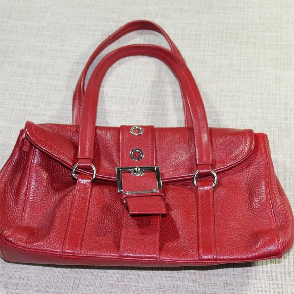 Authentic Prada Double Handled Red Pebble Leather Hand Bag Purse - LIKE NEW - Picture 1 of 12